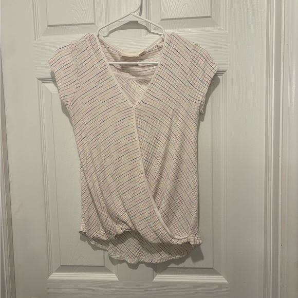 Maeve from Anthropologie White and Rainbow Striped Shirt Size Small. - Picture 3 of 7